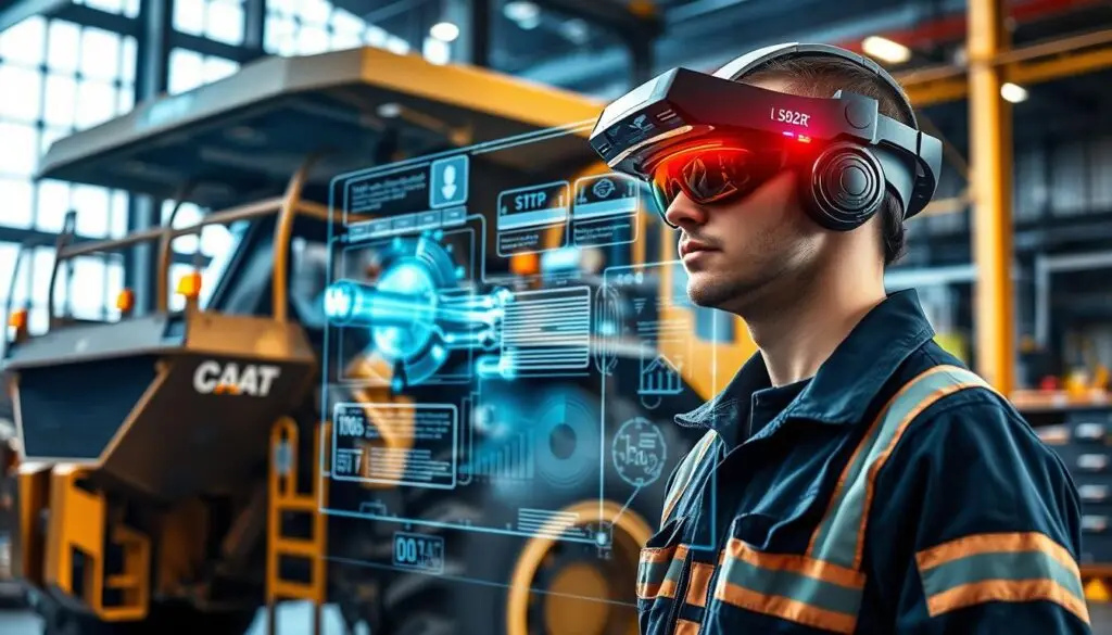 AR overlay showing ECM data and fault codes on truck component during diagnostics