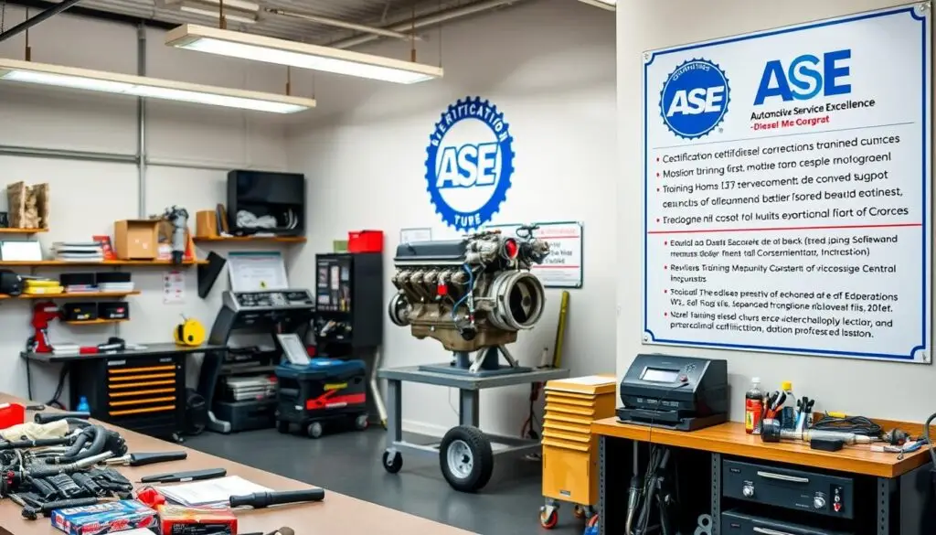 diesel mechanic studying for ASE certification examination