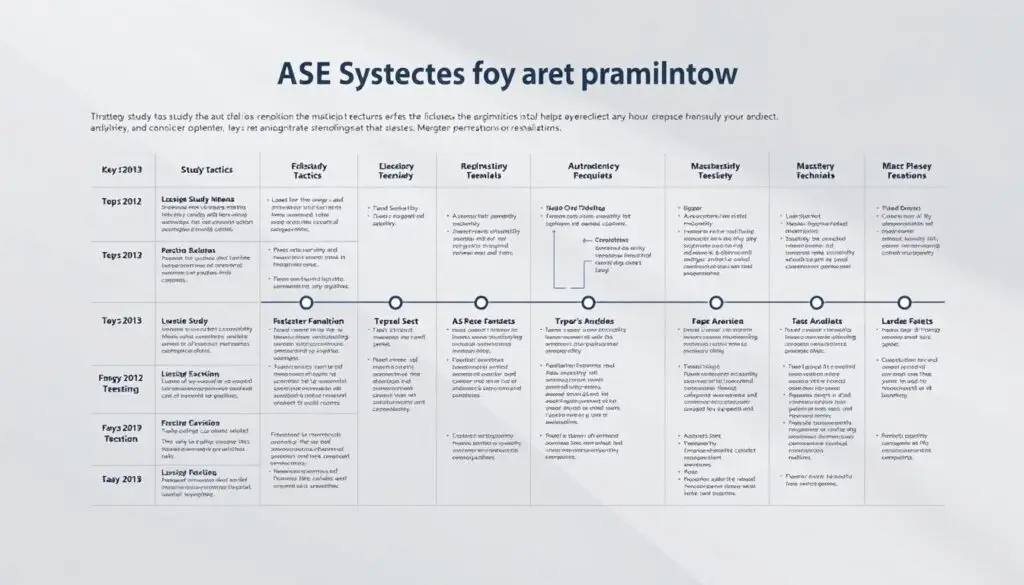 Timeline chart showing 90-day study plan with test scheduling milestones for ASE certification