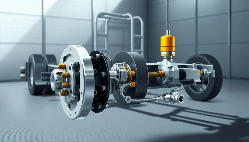 Technician applying soapy water solution to detect air leaks at trailer brake fittings and connections