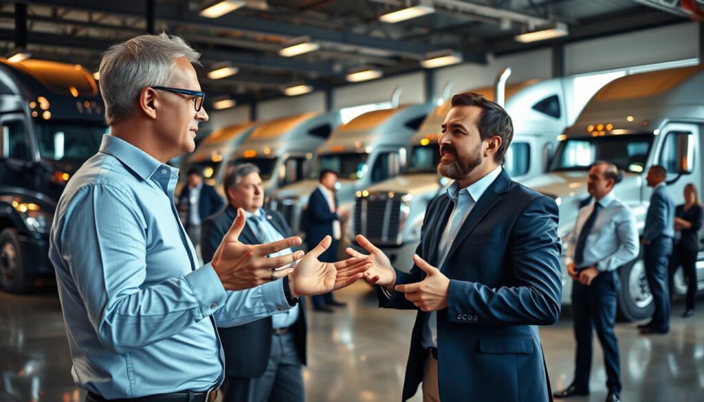 Account manager meeting with fleet customer discussing partnership strategies