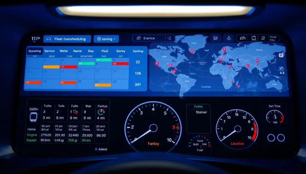 Fleet maintenance scheduling dashboard showing diesel engine service intervals and compliance tracking