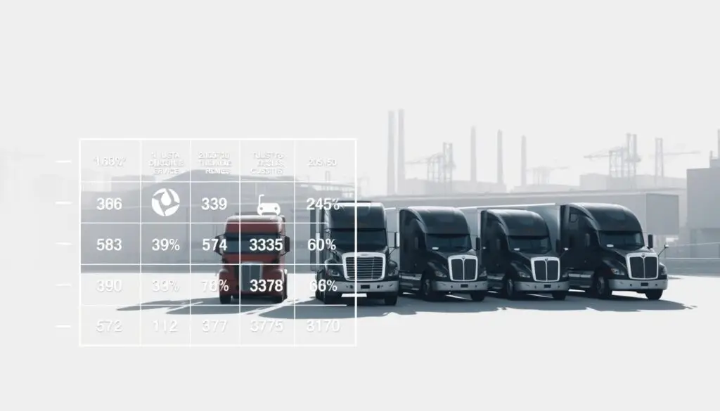 Decision matrix showing fleet optimization criteria including cost, downtime, utilization, and reliability factors