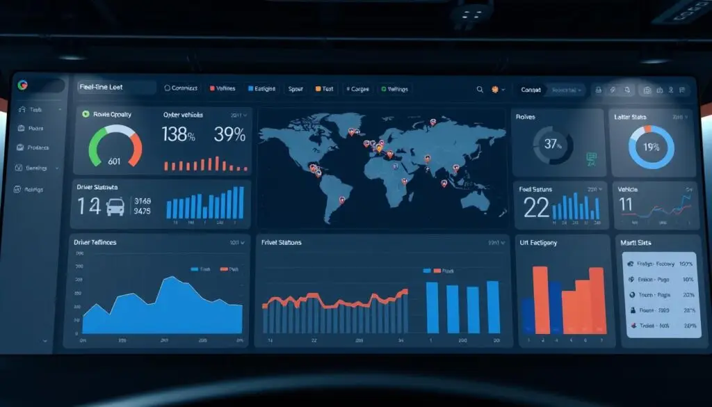 Fleet performance optimization dashboard displaying analytics and efficiency metrics