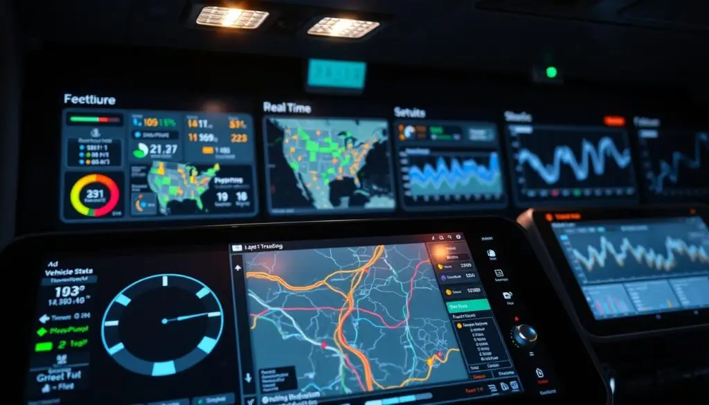Fleet telematics GPS tracking dashboard showing real-time vehicle locations