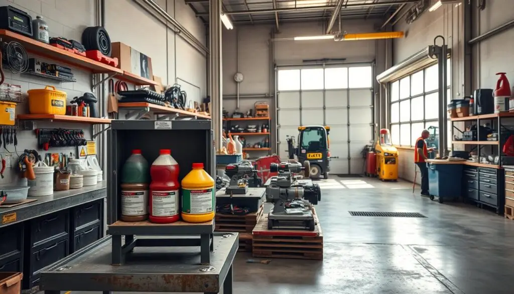 Chemical storage and hazard communication compliance in heavy equipment repair facilities