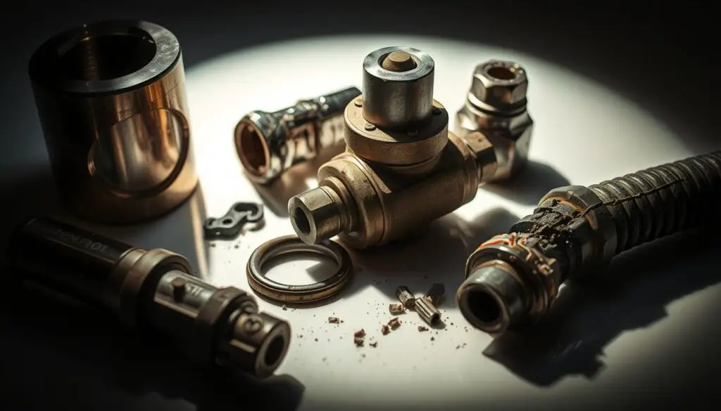 Close-up inspection of hydraulic hoses, fittings, and connections for leak detection