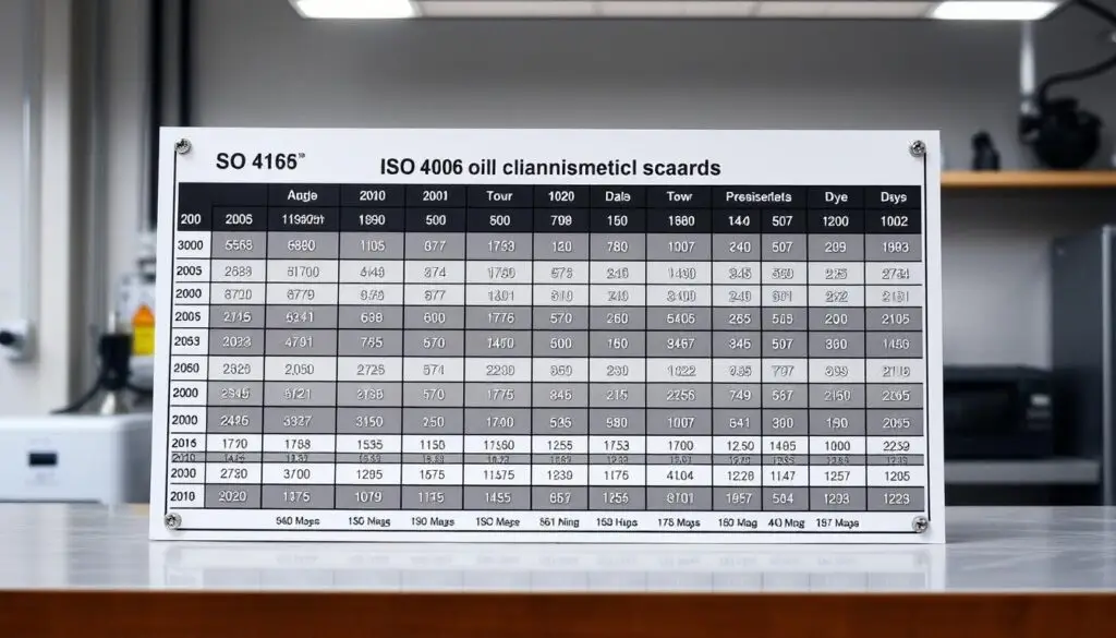 Visual chart showing ISO 4406 cleanliness code ranges and particle counts for fleet maintenance