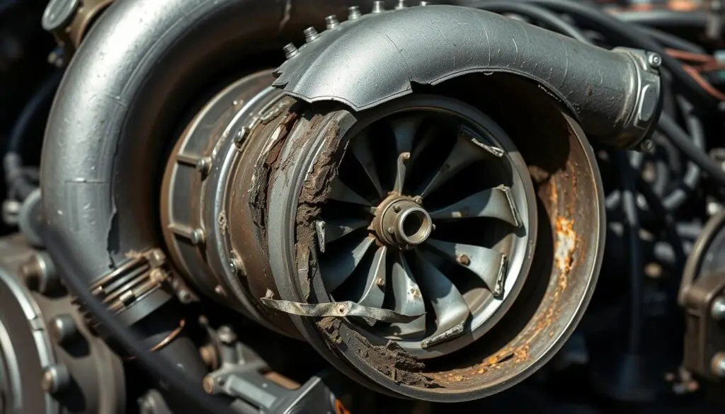 ISX turbocharger with carbon buildup requiring diagnostic inspection