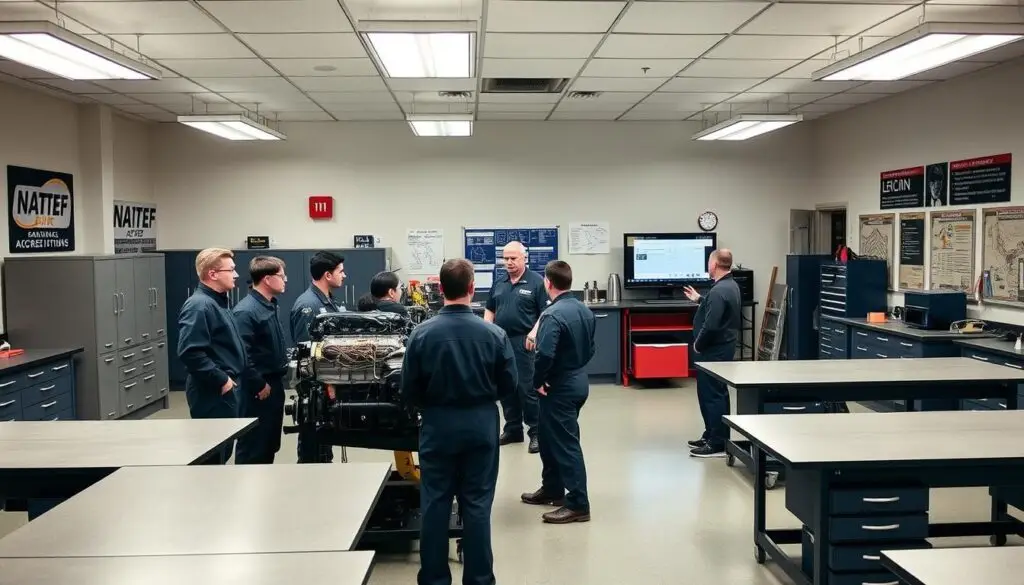 NATEF accredited diesel technology classroom with students learning engine systems