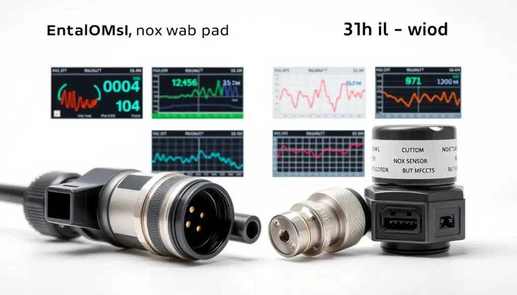 Side by side comparison of genuine OEM and aftermarket NOx sensors showing visual differences