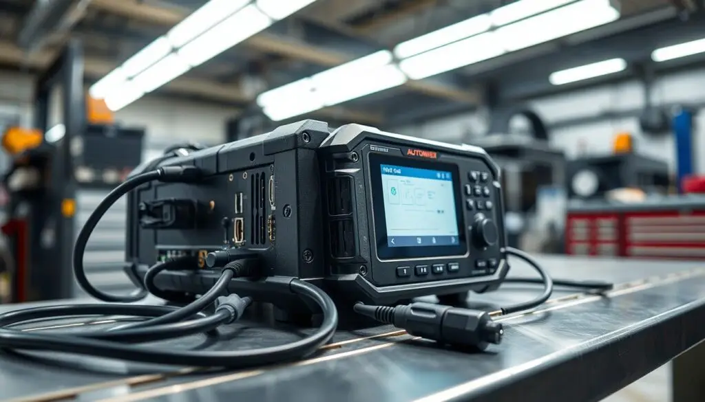 Technician using Premium Tech Tool to perform NOx conversion test on diesel truck