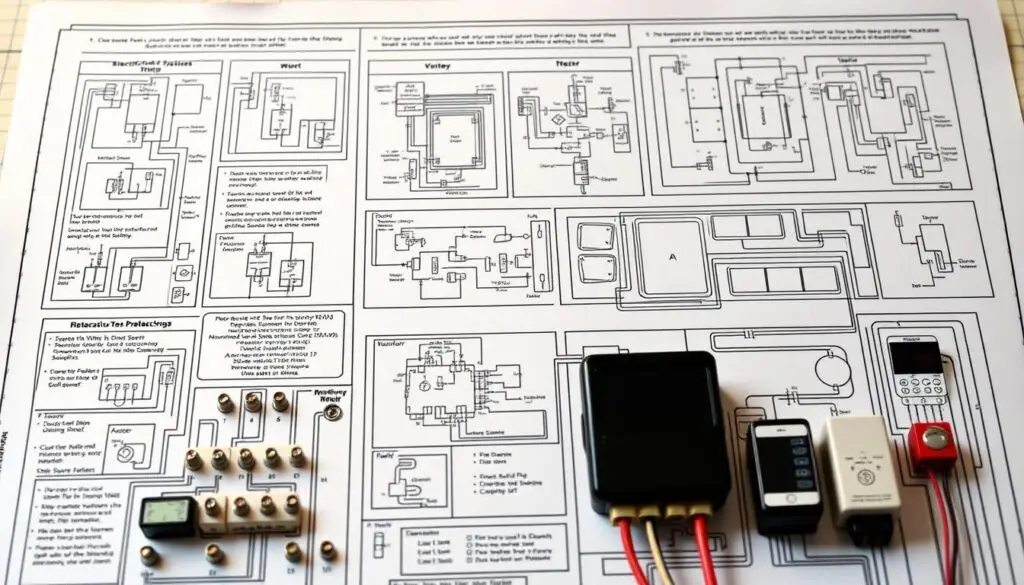 Electrical system wiring diagram with starting charging and network circuits for certification prep