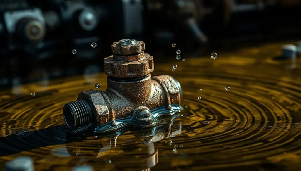 Water droplets visible in contaminated hydraulic oil sample from heavy equipment fleet