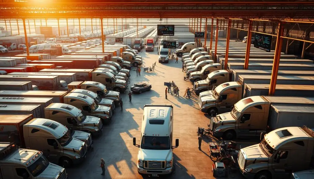 Fleet manager reviewing competitive landscape data for heavy-duty repair shop acquisition