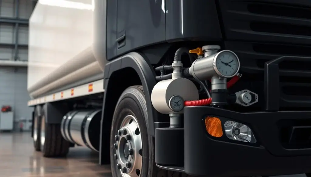 CNG fuel system components including high-pressure composite tanks and pressure regulators for commercial vehicles