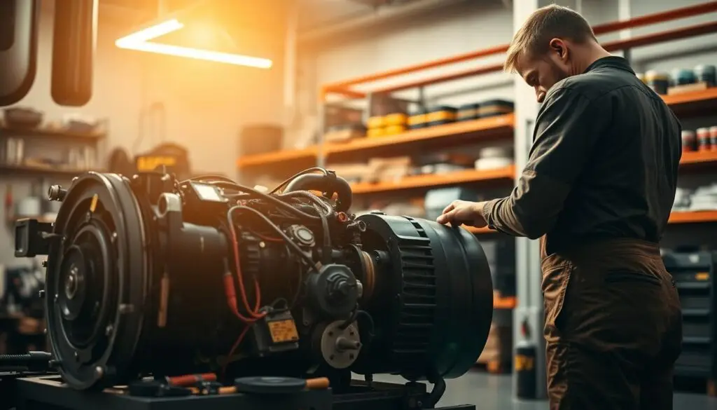 Diesel engine oil change and filter replacement during scheduled maintenance service