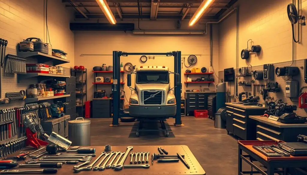 complete diesel garage with diagnostic computers and specialized tools