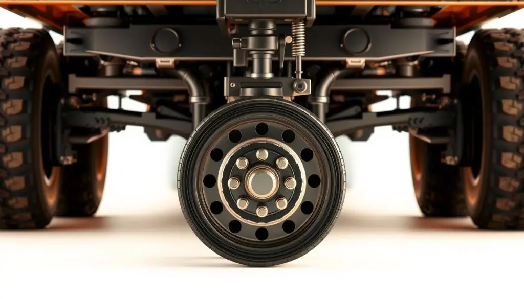Side view showing correct fifth wheel height alignment relative to trailer kingpin during coupling operation