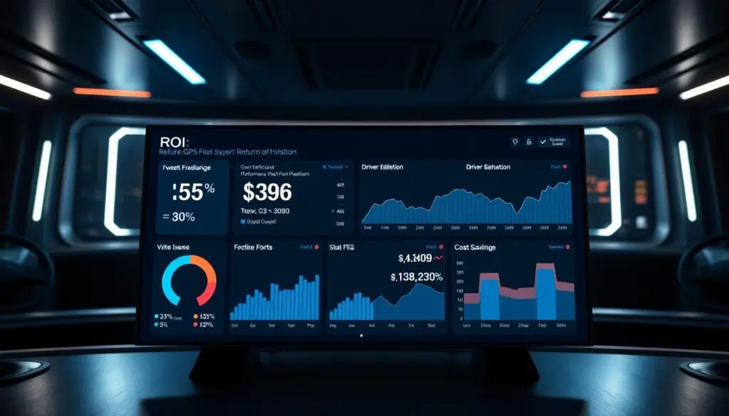 GPS dispatch optimization dashboard showing real-time vehicle locations, job assignments, and resource allocation efficiency metrics