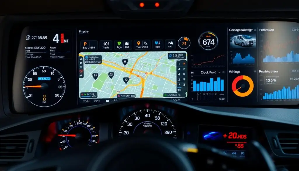 Real-time fleet monitoring dashboard showing vehicle health and maintenance alerts