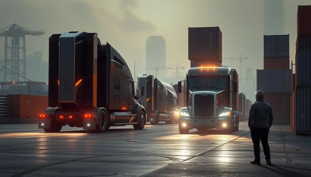 Infographic showing driver shortage statistics alongside new technical positions in autonomous trucking