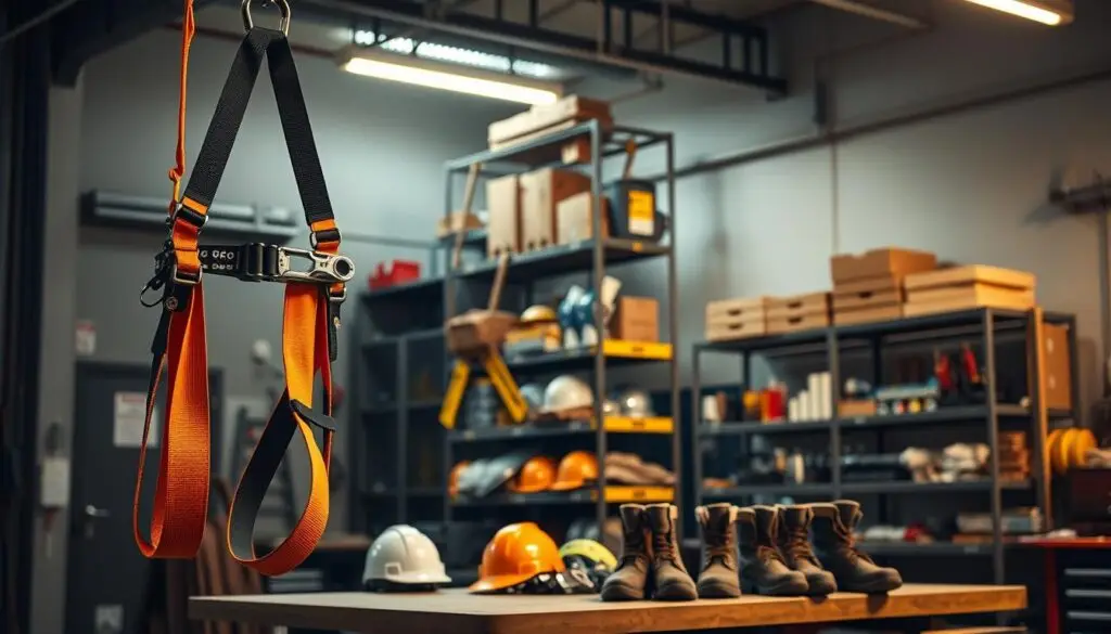 Fall protection and safety compliance equipment for heavy duty vehicle repair shops