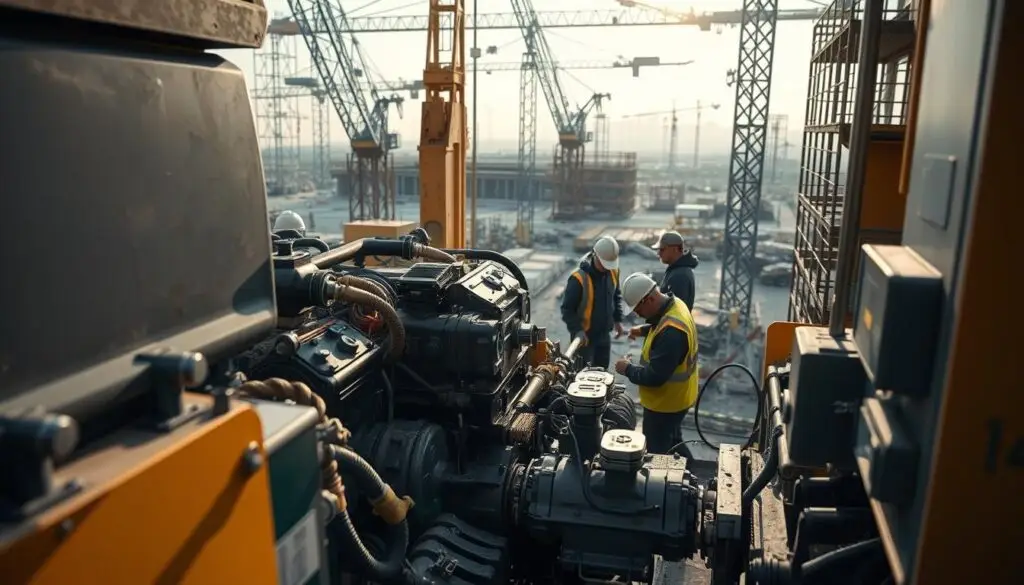 Cat 950 wheel loader performing excavation work with hydraulic boom and bucket extended