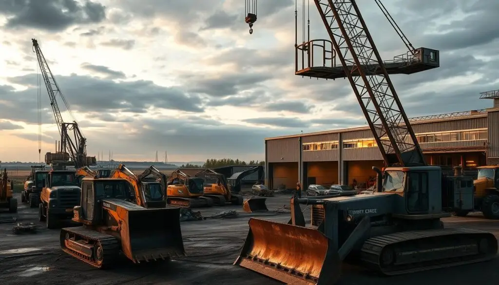 Diesel repair shop service bay with commercial trucks positioned for fleet maintenance work