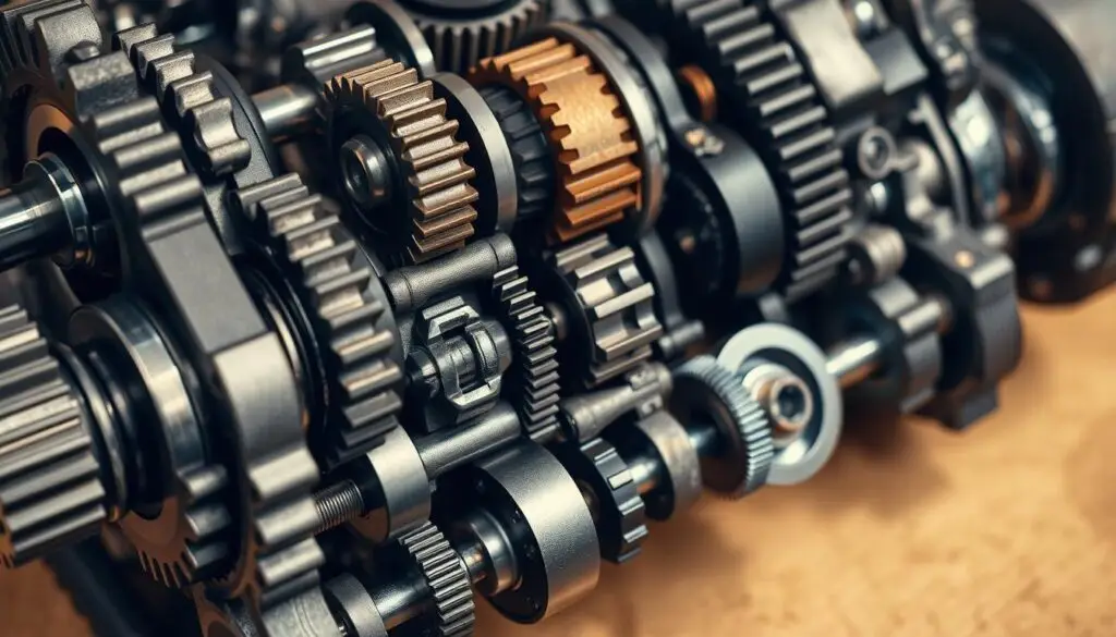Cutaway view of heavy equipment transmission showing clutch packs and hydraulic passages