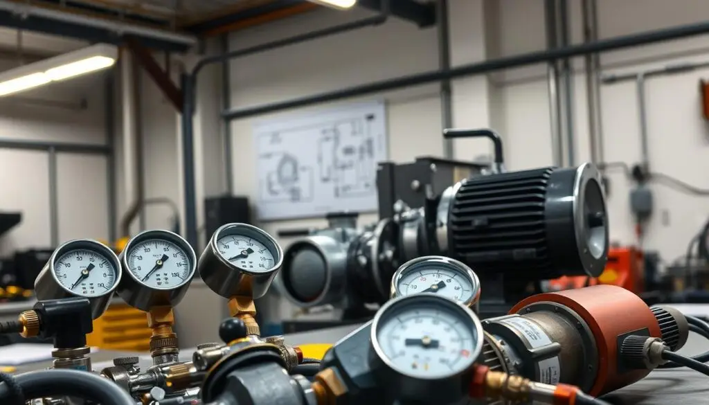 Hydraulic diagnostic equipment with digital pressure gauges for Cat 950 testing