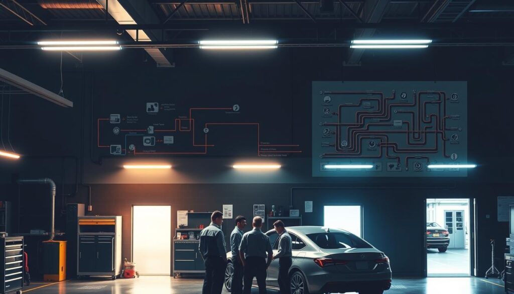 optimized service bay layout reducing technician movement time