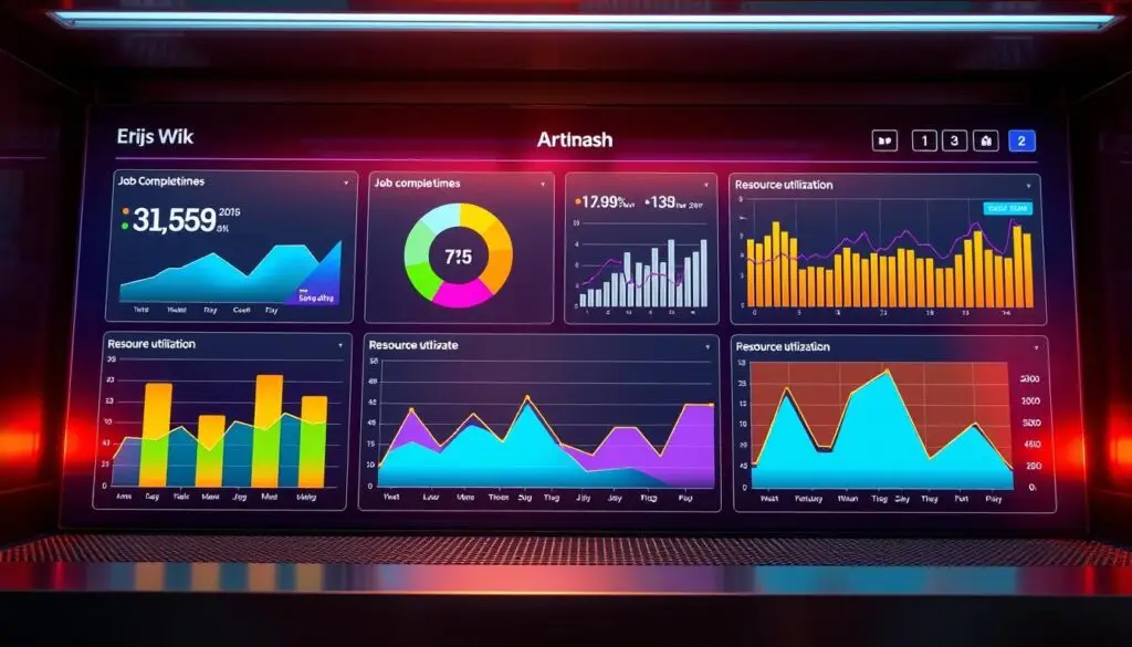 Shop productivity dashboard displaying key performance metrics including technician efficiency rates