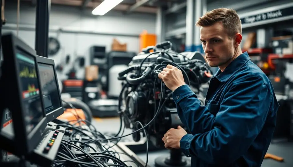 Battery load testing with multimeter during diesel engine diagnostics