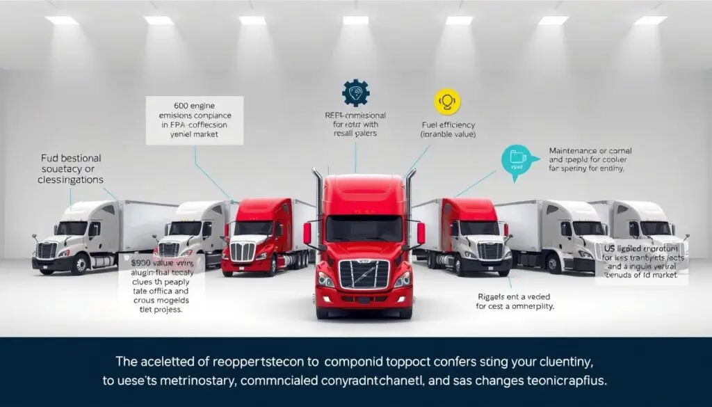 Key factors affecting commercial truck values including emissions compliance, mileage, and maintenance documentation