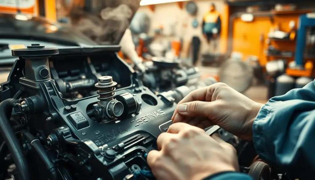 Diesel engine temperature gauge showing overheating during diagnostic inspection
