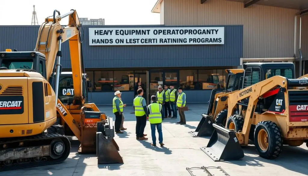 Student operating excavator during hands-on certification training program at vocational school