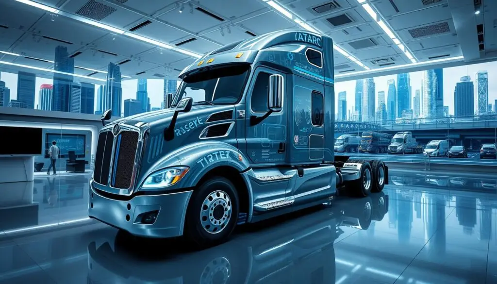 Infographic showing SAE automation levels zero through five for commercial truck technology