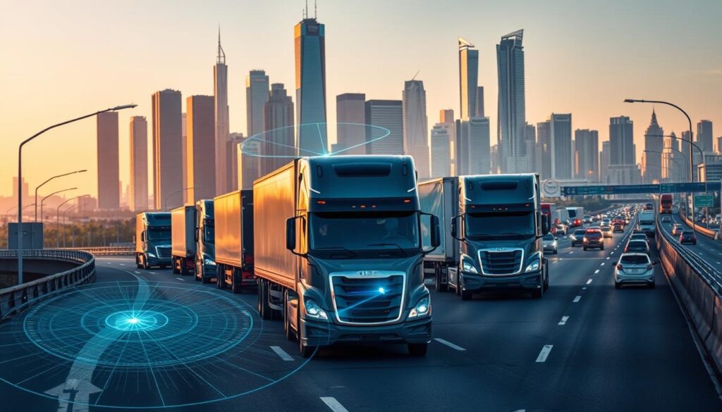Advanced driver assistance system dashboard displaying collision warnings and safety alerts for commercial fleet vehicle