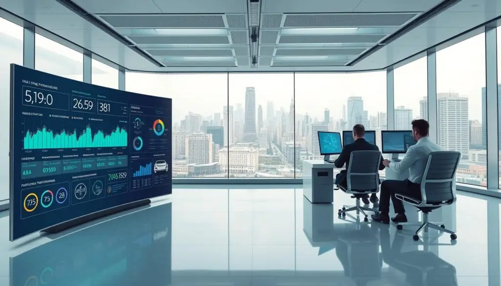 Fleet management software interface displaying AI-powered predictive maintenance alerts and vehicle diagnostics