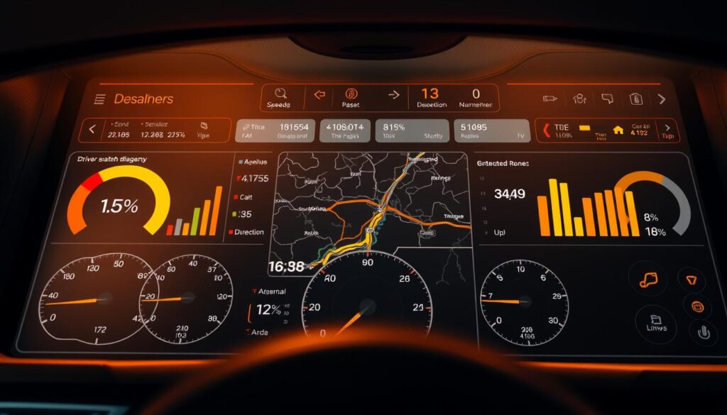 AI-powered fleet management dashboard displaying driver safety scores and compliance metrics