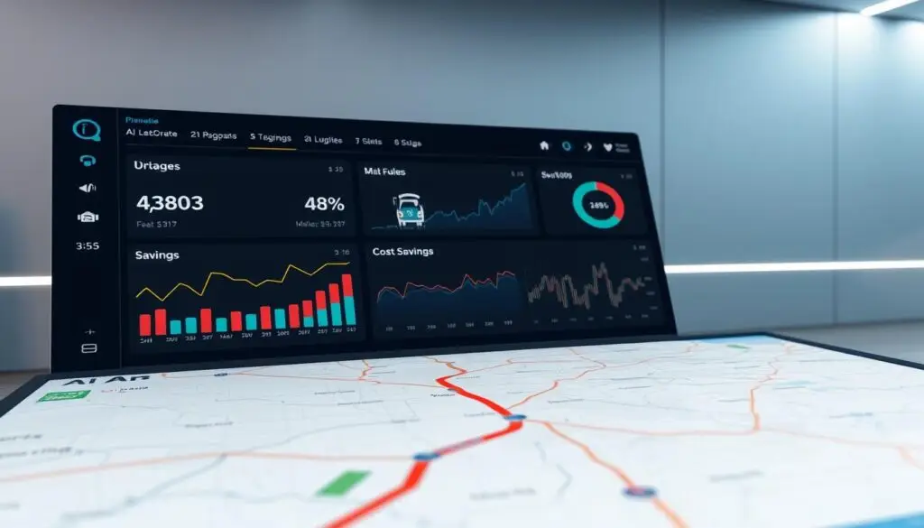 AI route planning optimization software dashboard showing fuel-efficient multi-stop routing