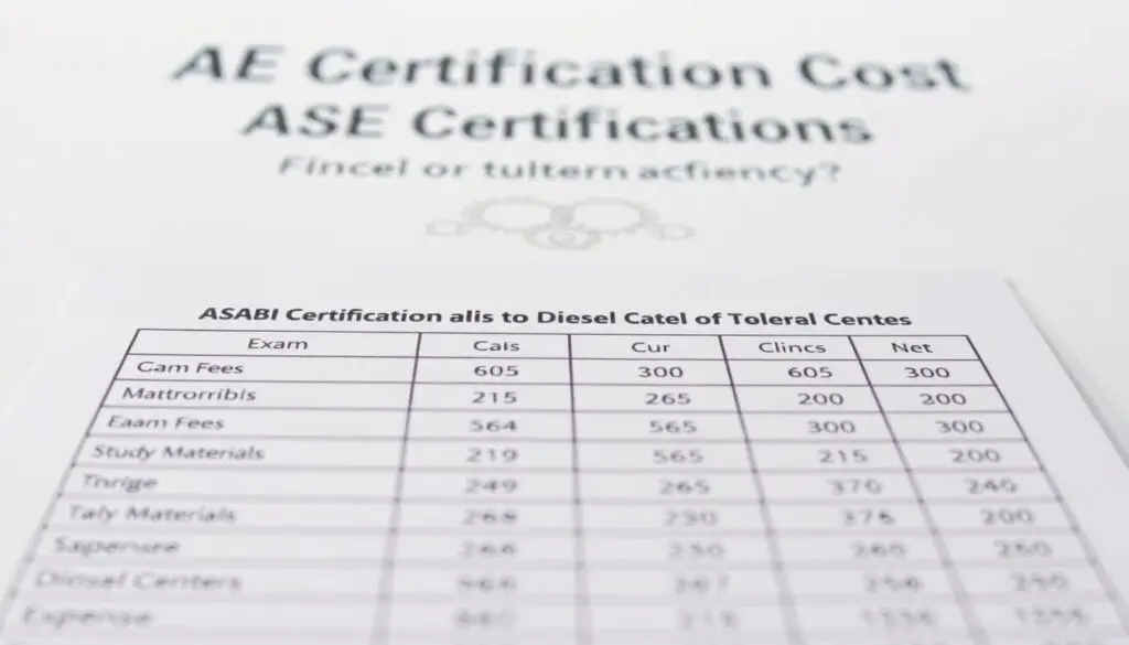 ASE diesel certification cost breakdown showing exam fees and total investment