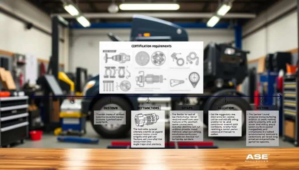 Timeline infographic showing ASE diesel certification requirements and duration