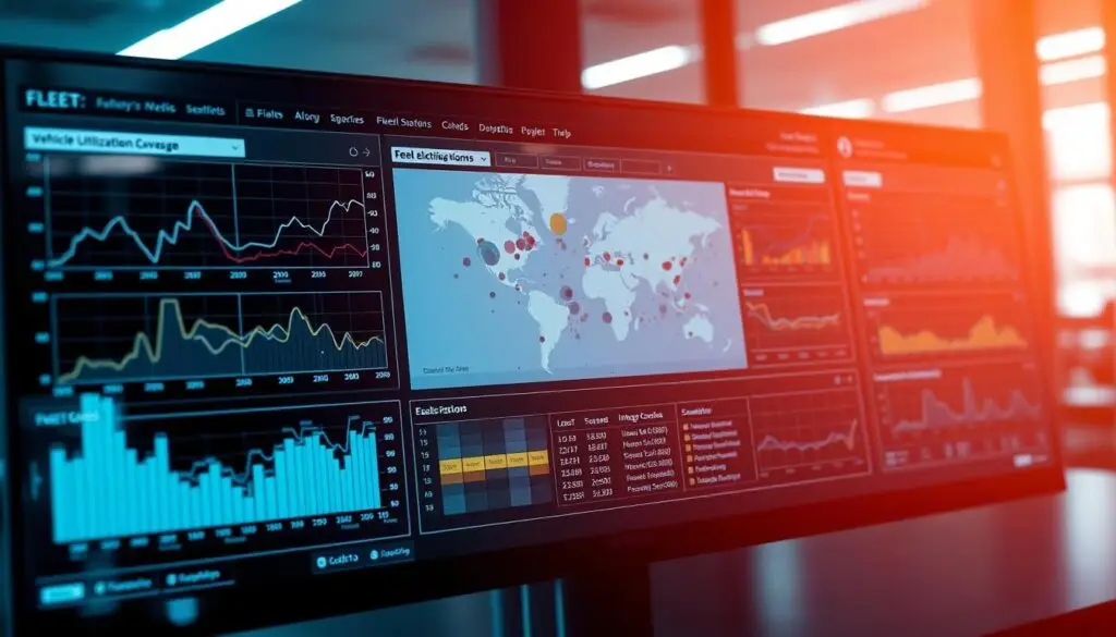 Fleet data dashboard showing vehicle telematics, route analysis, and duty cycle patterns for electrification planning
