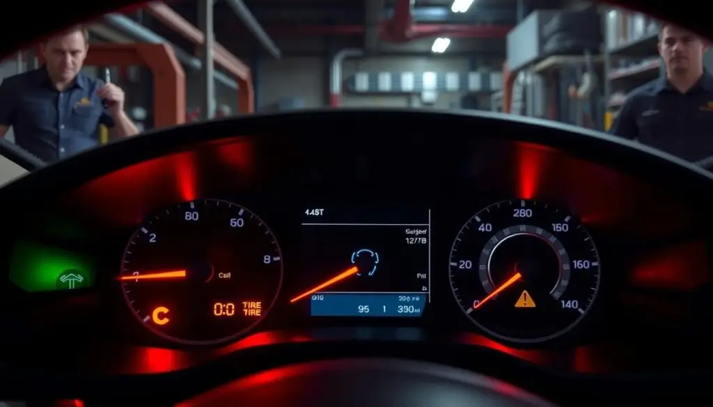 Dashboard warning lights indicating CAN bus network failure symptoms