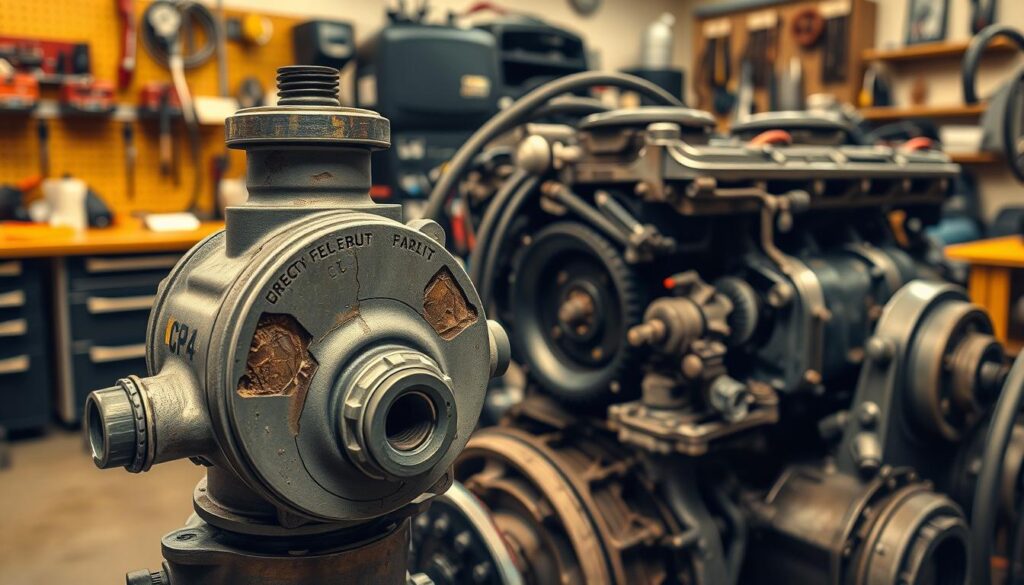 Diesel technician performing fuel system diagnostics for CP4 symptoms