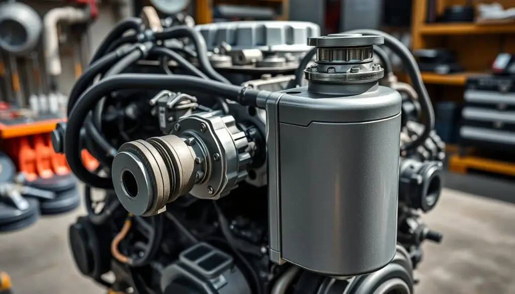 Bosch CP4 high-pressure fuel pump mounted on diesel engine block