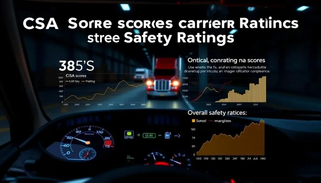 Dashboard showing CSA BASIC category scores and carrier safety rating impacts