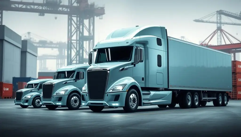 Class 8 electric truck costs comparison showing Tesla Semi, Freightliner eCascadia, Volvo VNR Electric, and Peterbilt 579EV pricing